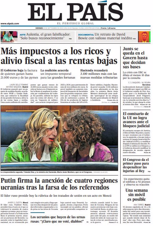 Les premières pages des journaux du vendredi 30 septembre