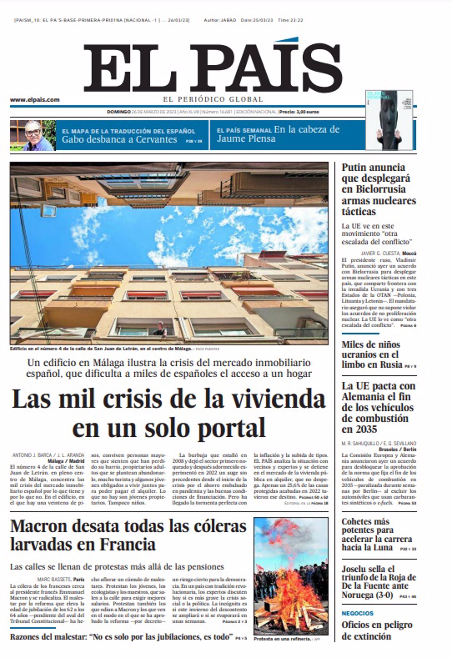 Les premières pages des journaux du dimanche 26 mars