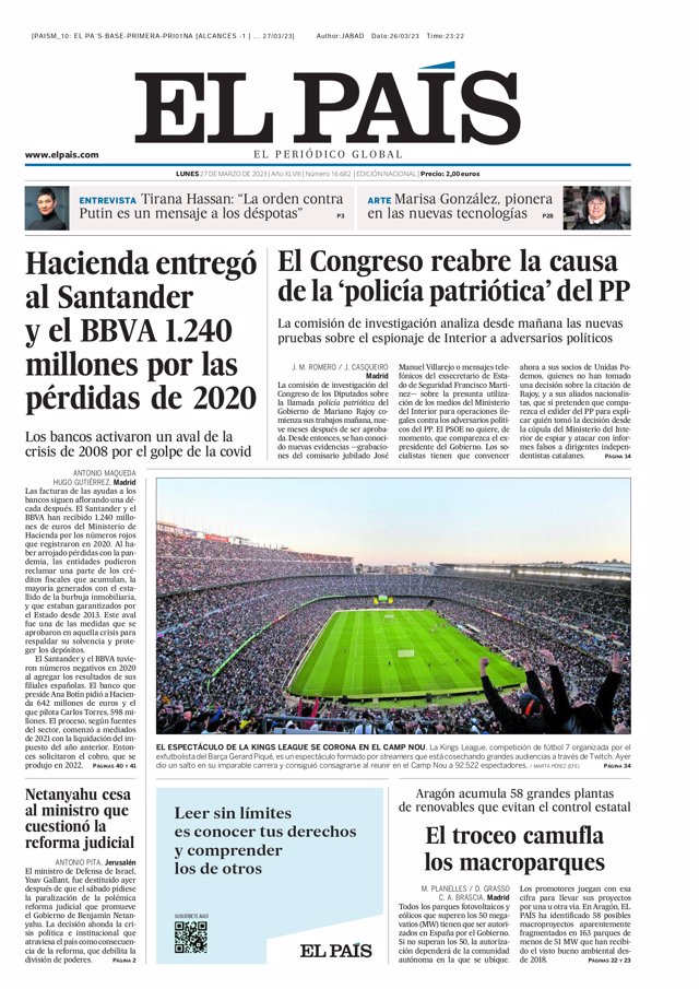 Les premières pages des journaux du lundi 27 mars