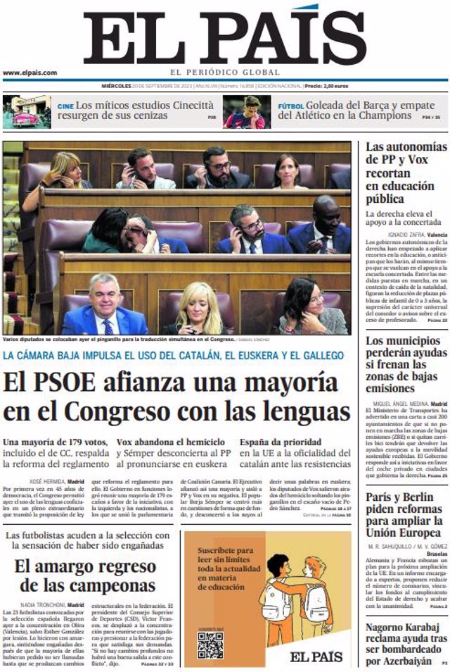 La Une des journaux du mercredi 20 septembre