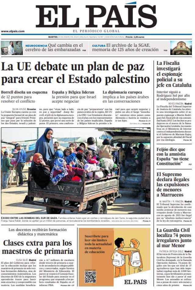 Couvertures des journaux du mardi 23 janvier 2024