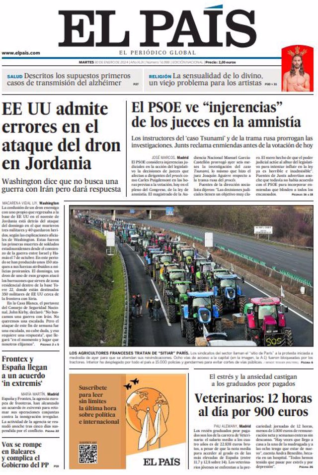 Couvertures des journaux du mardi 30 janvier 2024