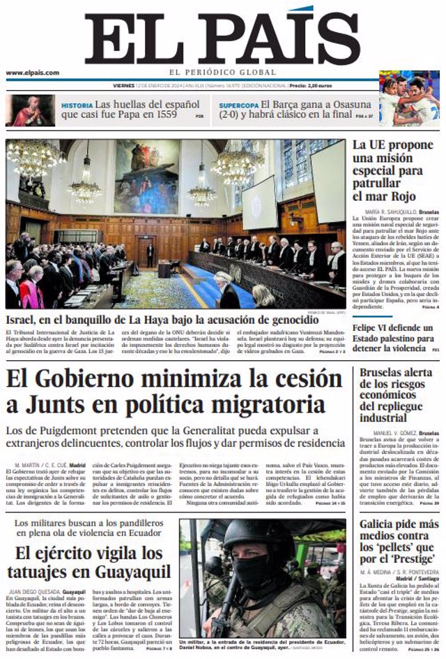 Couvertures des journaux du vendredi 12 janvier 2024