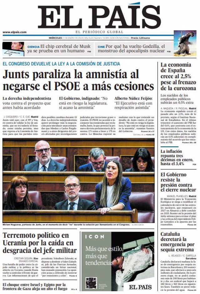 Une des journaux du mercredi 31 janvier 2024