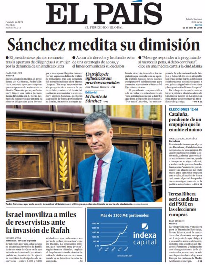Couvertures des journaux du jeudi 25 avril 2024