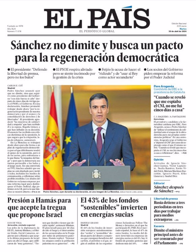 Couvertures des journaux du mardi 30 avril 2024