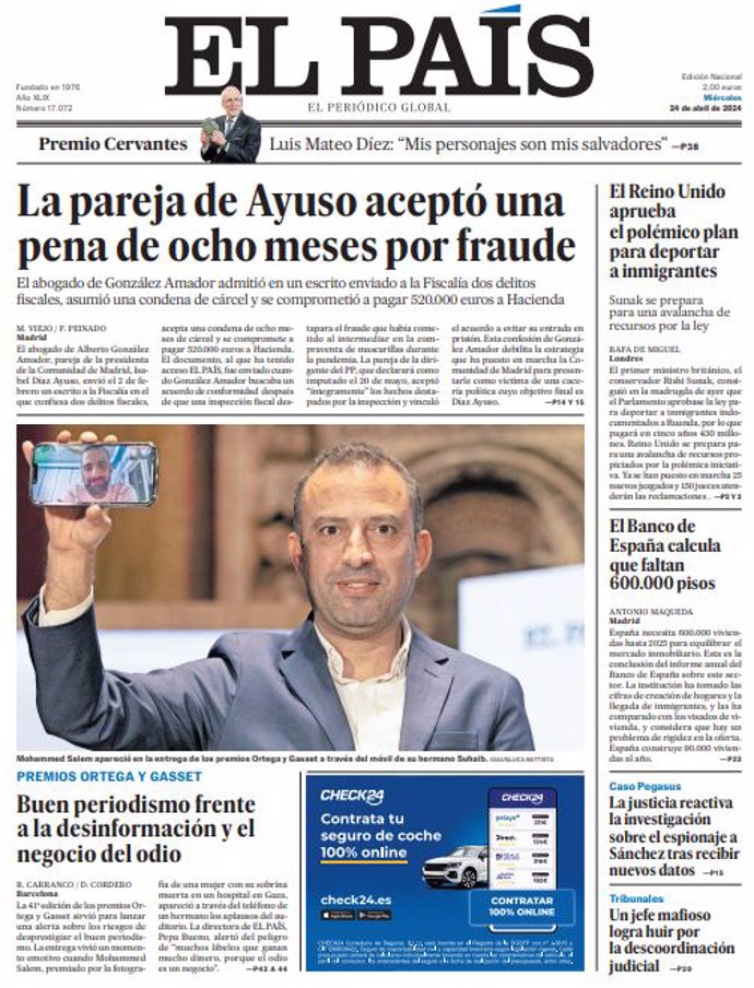 Couvertures des journaux du mercredi 24 avril 2024