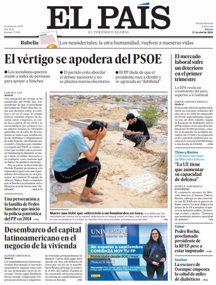 Couvertures des journaux du samedi 27 avril 2024