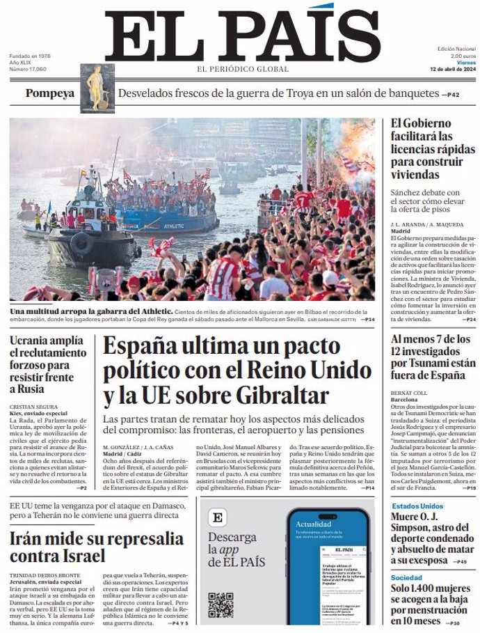 Couvertures des journaux du vendredi 12 avril 2024