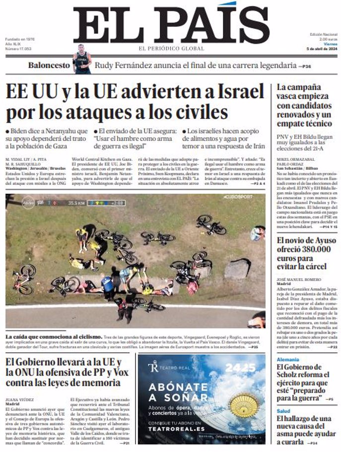 Couvertures des journaux du vendredi 5 avril 2024