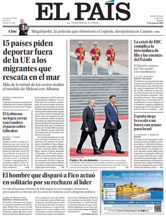 Couvertures des journaux du jeudi 16 mai 2024