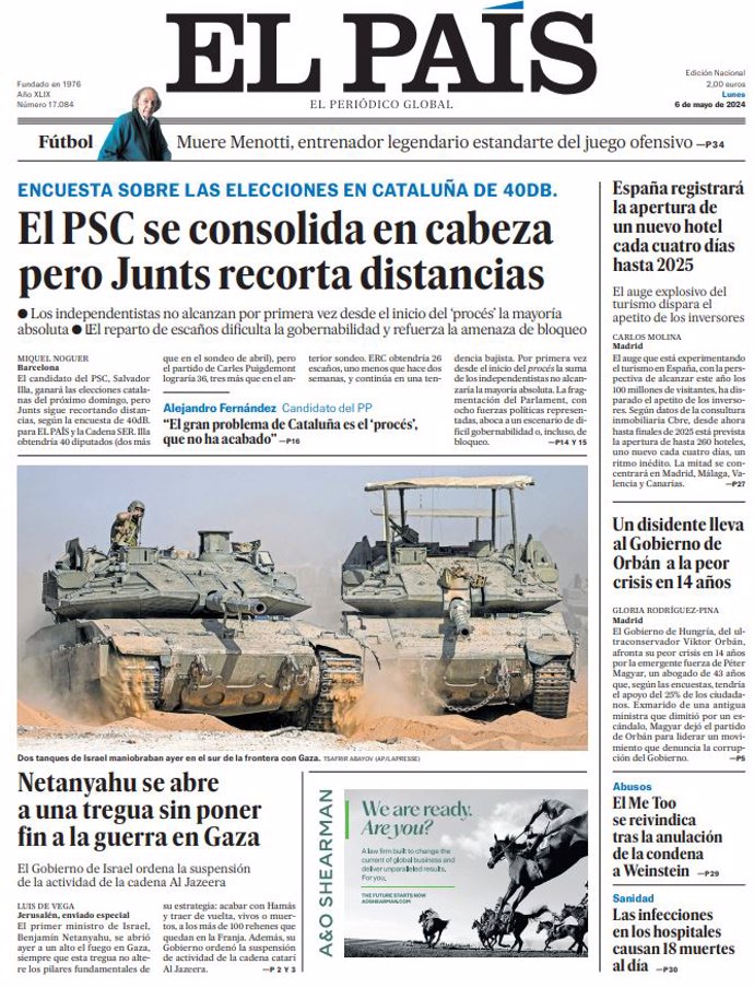 Couvertures des journaux du lundi 6 mai 2024