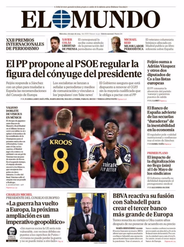 Une des journaux du mercredi 1er mai 2024